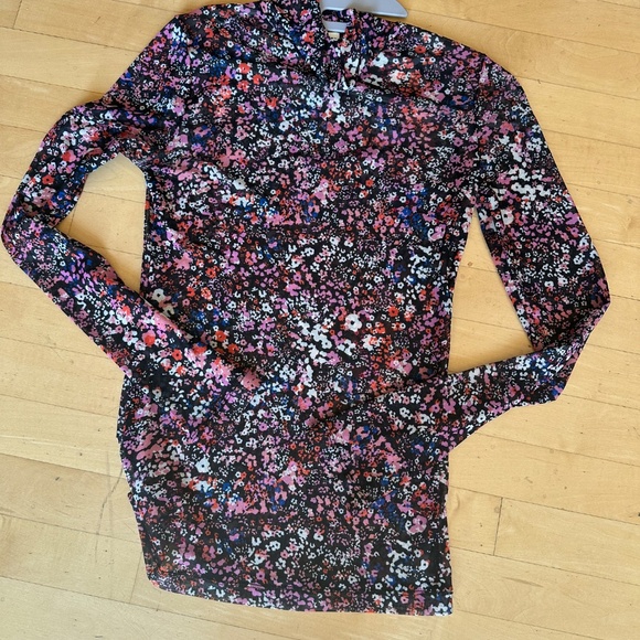 MAJE black, pink floral print mock neck top, 1(S)  GD1125 - Picture 2 of 4